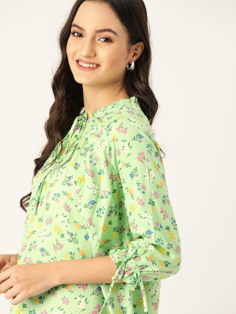 

DressBerry Sustainable ECOVERO Women Green & Pink Floral Print Top
