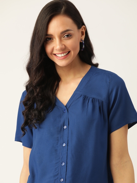

DressBerry Sustainable ECOVERO Women Navy Blue Solid Regular Top