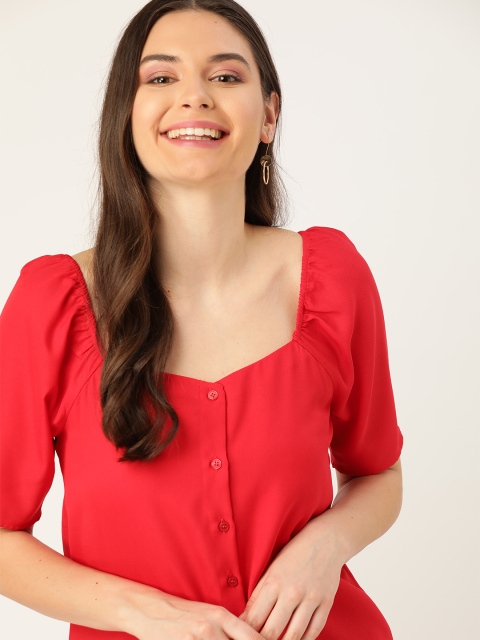 

DressBerry Women Red Solid Front-Open Top