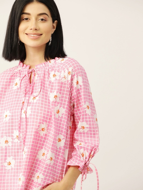 

DressBerry Sustainable ECOVERO Women Pink & White Printed Lenzing Boxy Top