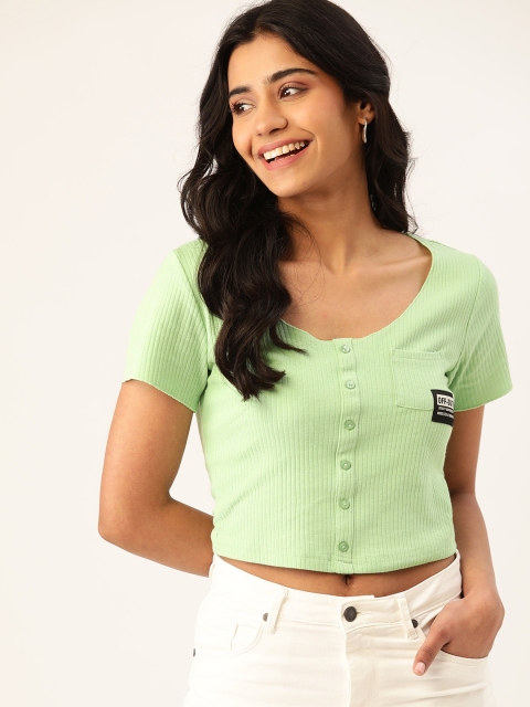 

DressBerry Women Green Ribbed Cropped Top