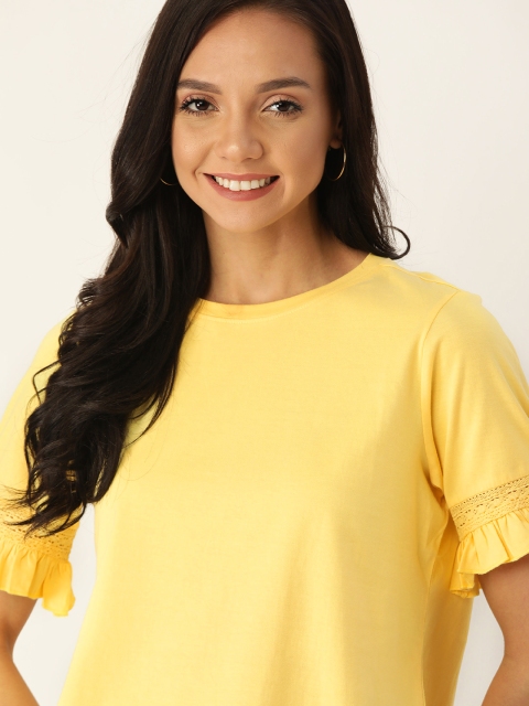 

DressBerry Women Yellow Solid Pure Cotton Top