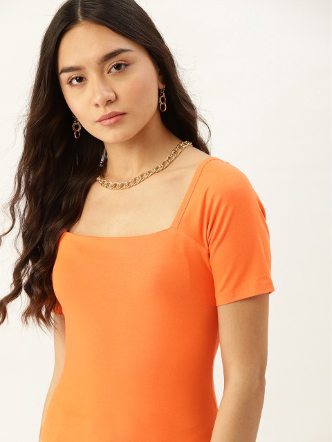 

DressBerry Orange Solid Regular Top
