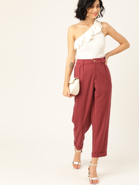 

DressBerry Women Maroon Regular Fit Solid Cropped Trousers