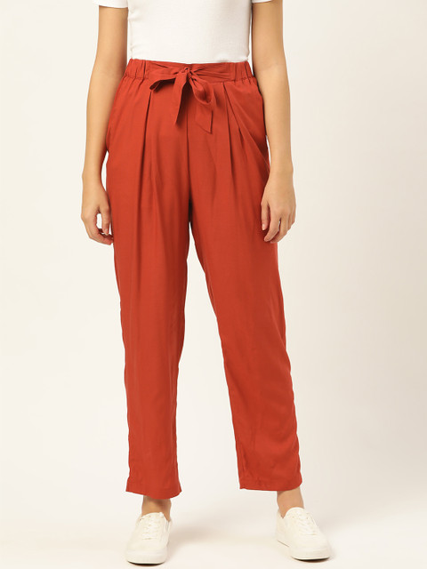 

DressBerry Women Rust Orange Lenzing Sustainable Ecovero Regular Fit Solid Trousers