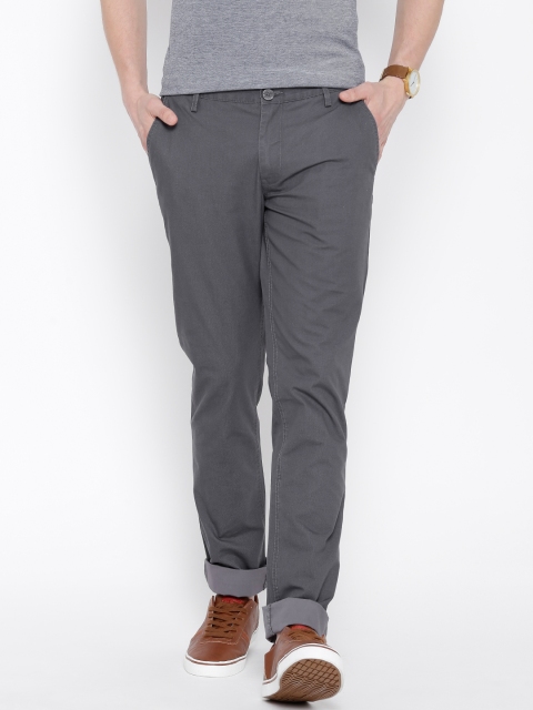 

John Players Charcoal Grey Low-Rise Slim Casual Trousers