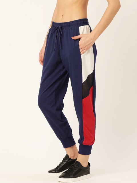 

DressBerry Women Navy Blue Pure Cotton Solid Joggers with Mesh Detail