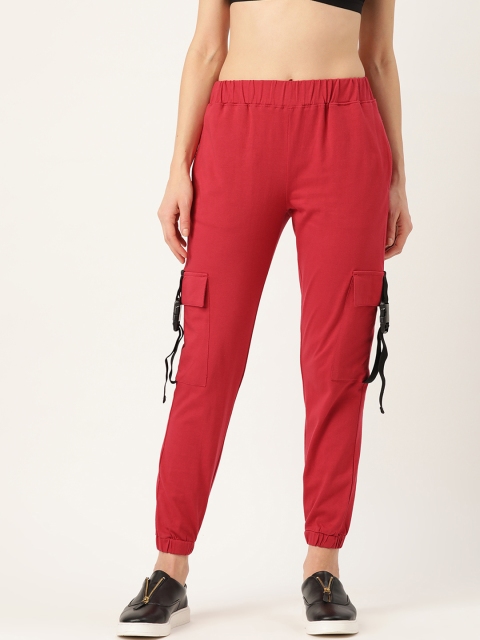

DressBerry Women Maroon Regular Fit Pure Cotton Solid Cargo Style Joggers