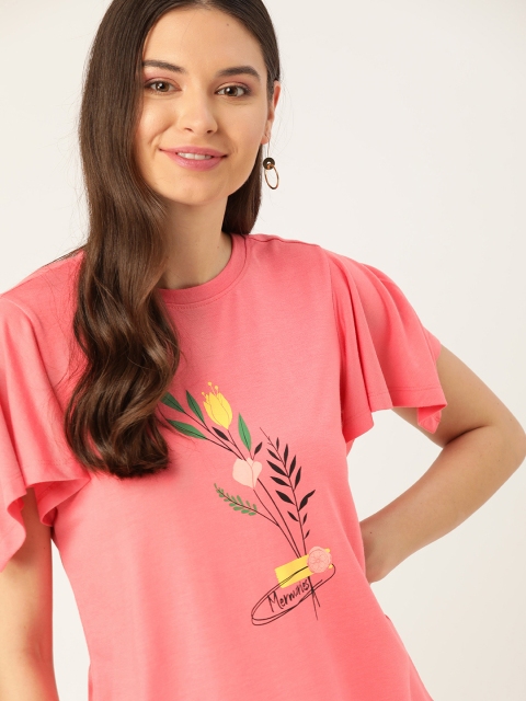 

DressBerry Pink Floral Printed Flared Sleeves Top