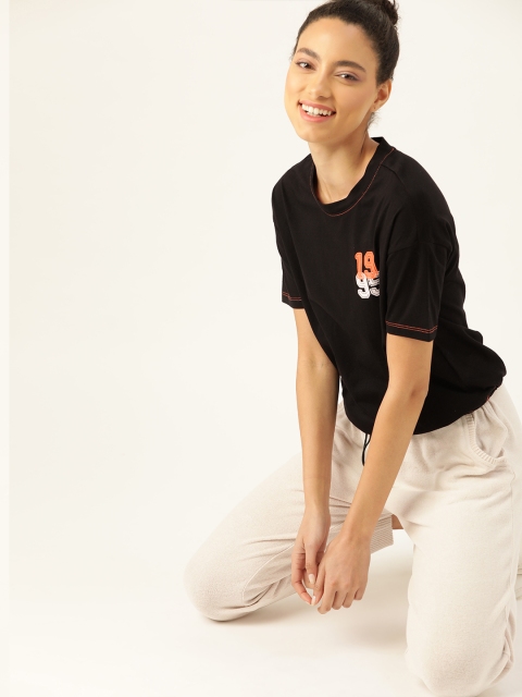 

DressBerry Women Black Pure Cotton Solid Round Neck Pure Cotton T-shirt