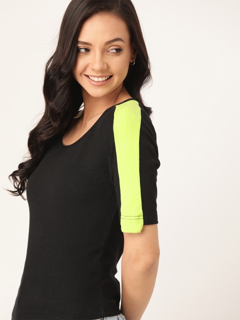 

DressBerry Women Black Ribbed Scoop Neck T-shirt