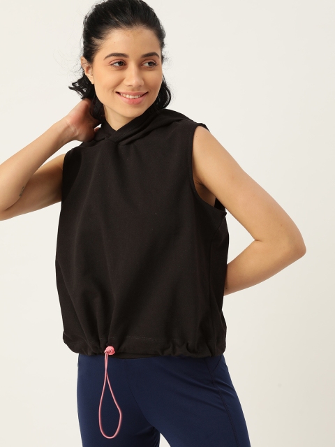 

DressBerry Women Black Cotton Solid Hooded T-shirt