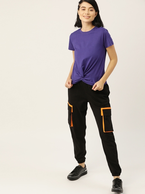 

Dressberry Purple Solid Twisted Cotton Regular Top