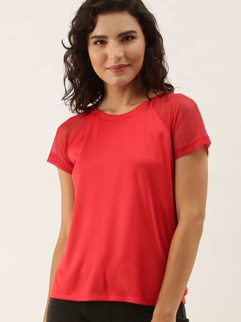 

DressBerry Women Red Mesh Sleeves T-shirt