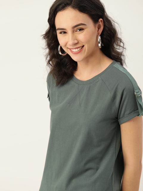 

DressBerry Women Green Pure Cotton Solid Round Neck T-shirt