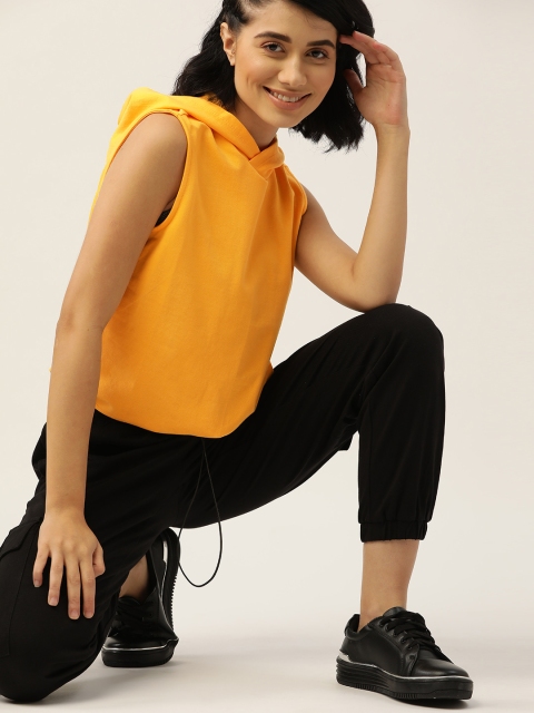 

Dressberry Yellow Pure Cotton Hooded Blouson top