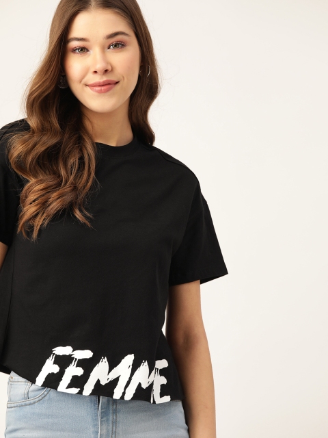 

DressBerry Women Black & White Placement Print Round Neck Pure Cotton T-shirt
