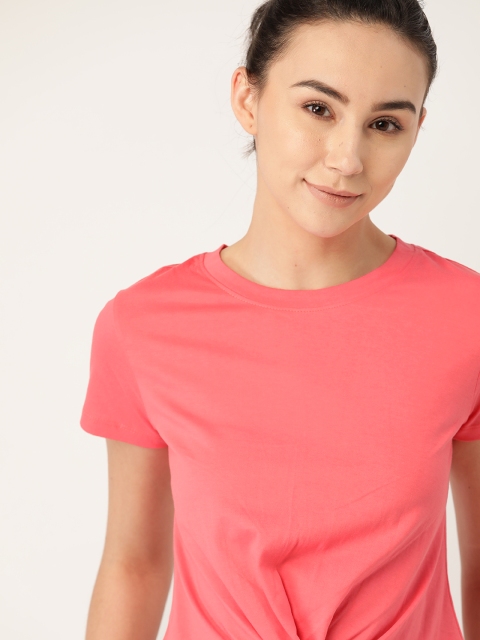 

Dressberry Women Peach-Coloured Twisted Pure Cotton Regular Top