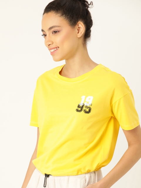 

DressBerry Women Yellow Pure Cotton Solid Round Neck Pure Cotton T-shirt