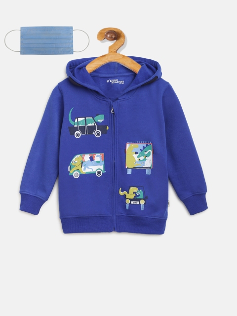 

Lil Tomatoes Boys Blue Printed Hooded Sweatshirt