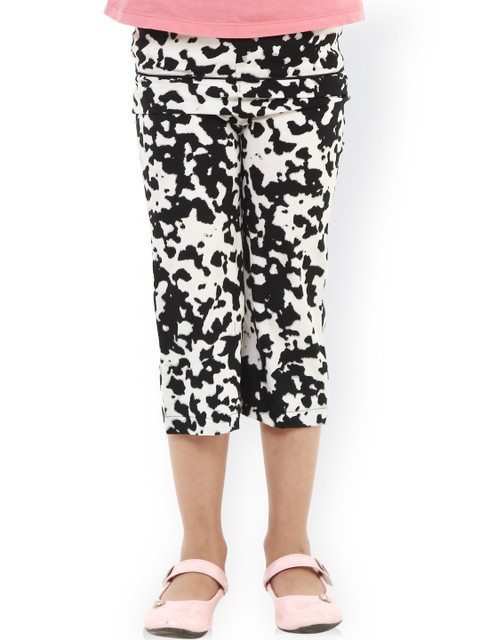 

Oxolloxo Girls Black & White Printed Polyester Capris