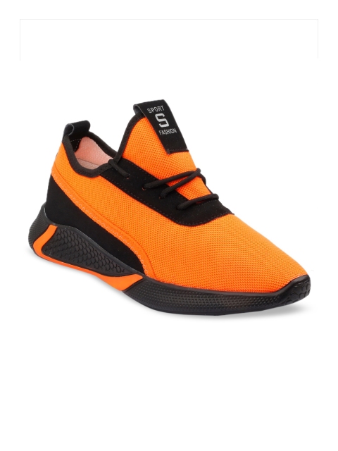 

mr.wonker Men Black & Orange Colourblocked Mesh Mid-Top Sneakers