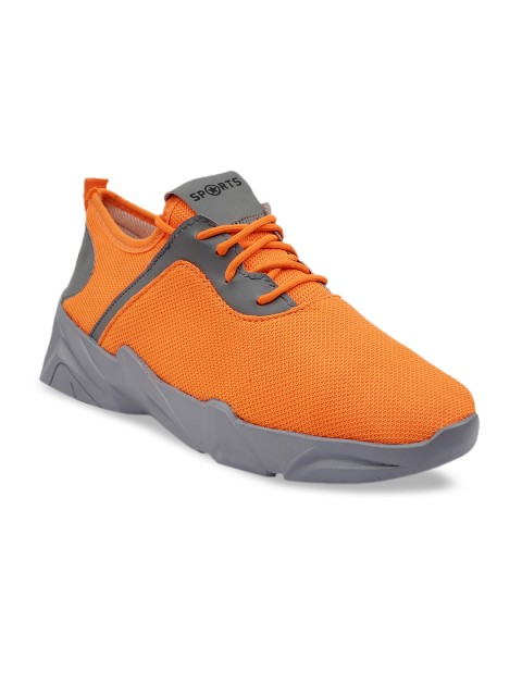

mr.wonker Men Orange Solid Mesh Mid-Top Sneakers
