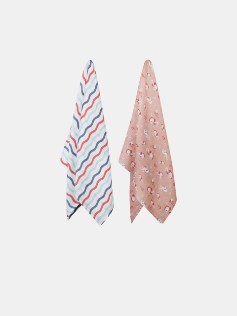 

Kaarpas Infant Kids Pack Of 2 Multicoloured Printed Organic Cotton Muslin Swaddle, Pink