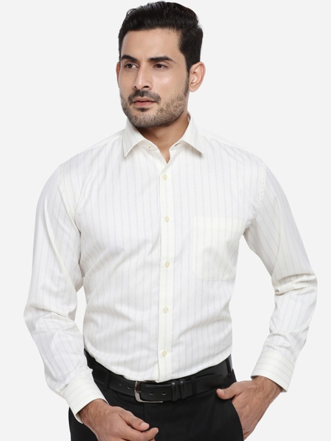 

Greenfibre Men Off-White & Yellow Regular Fit Striped Casual Shirt