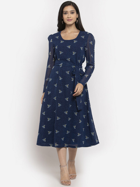 

Just Wow Women Blue Printed Fit and Flare Dress