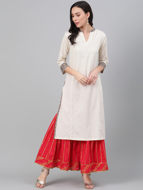 

Biba Women Off-White Solid Straight Kurta