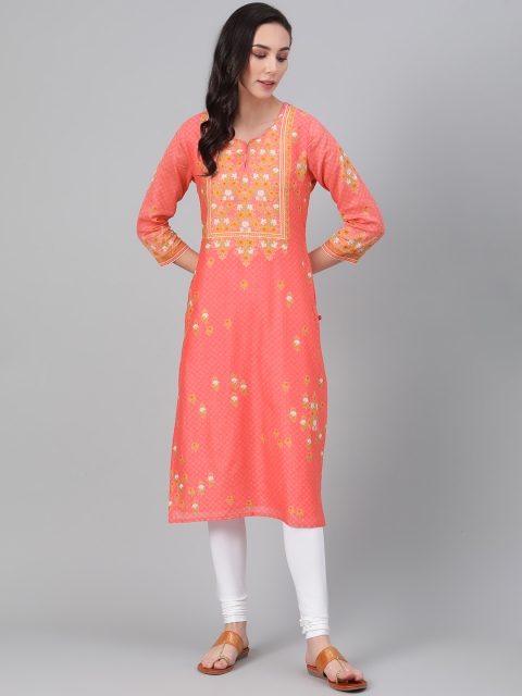 

Biba Women Pink & Off-White Printed Straight Kurta