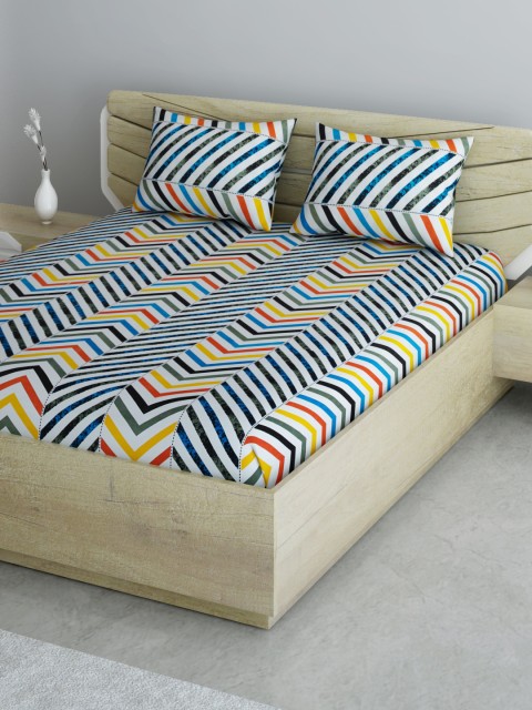 

Aura Multicoloured Geometric 104 TC 110 GSM Cotton 1 Queen Bedsheet with 2 Pillow Covers, Multi
