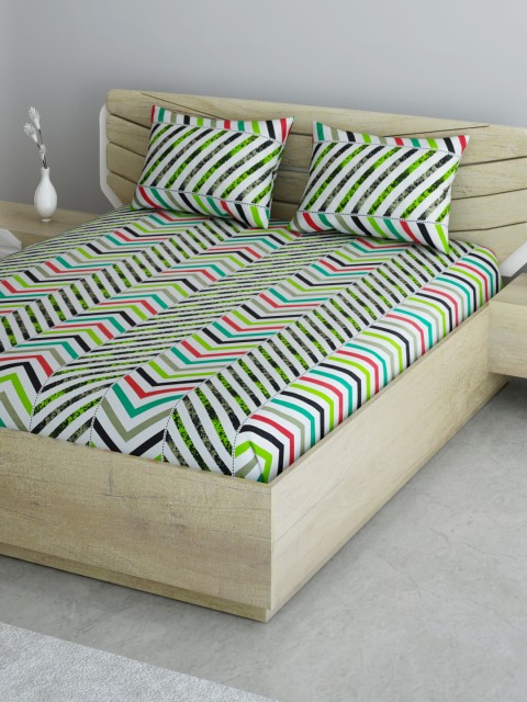 

Aura Multicoloured Geometric 104 TC 110 GSM Cotton 1 Queen Bedsheet with 2 Pillow Covers, Multi