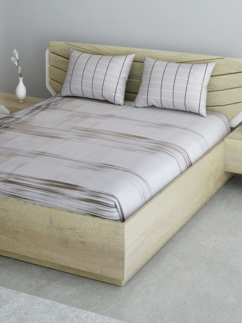 

Aura Off-White & Brown Abstract 144 TC 144 GSM Cotton 1 Queen Bedsheet & 2 Pillow Covers