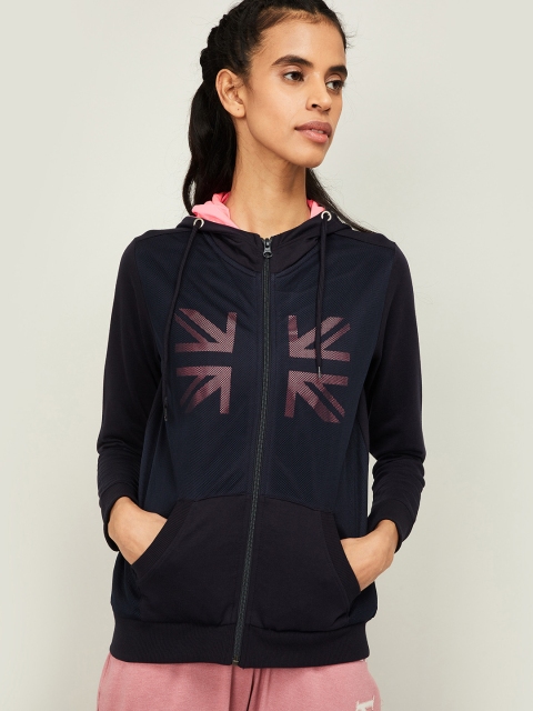 

Kappa Women Navy Blue Printed Hooded Sweatshirt