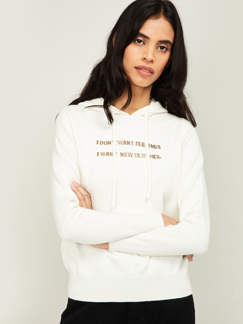 

Fame Forever by Lifestyle Women Off-White Printed Hooded Sweatshirt