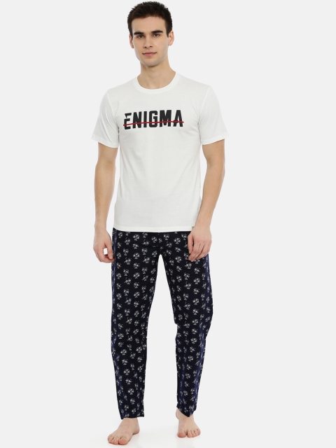 

Joven Men Black & White Typography Printed Night Suit