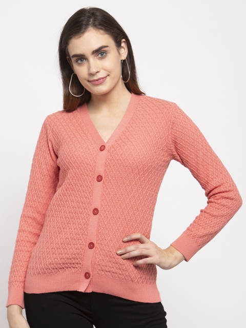 

Kalt Women Peach-Coloured Self Design Cardigan Sweater