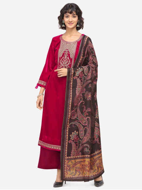 

Stylee LIFESTYLE Women Red & Black Embroidered Unstitched Dress Material