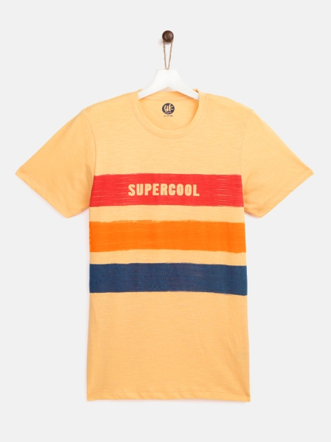 

YK Boys Yellow Red Striped Detail Round Neck Pure Cotton T-shirt