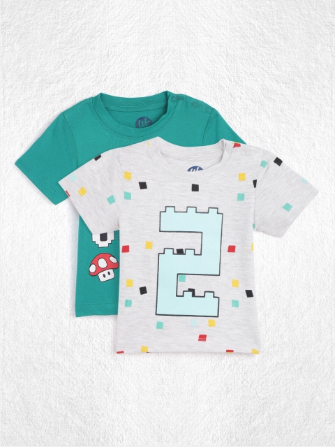 

YK Infant Boys Pack of 2 Printed Round Neck Pure Cotton T-shirts, Grey melange