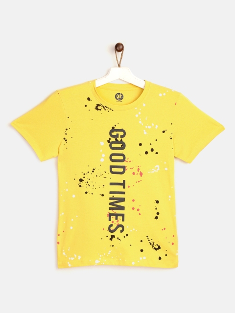 

YK Boys Yellow & Black Pure Cotton Typography Print T-shirt with Paint Splatter Effect