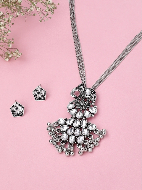 

Rubans Silver-Plated & White Handcrafted Oxidized Jewellery Set