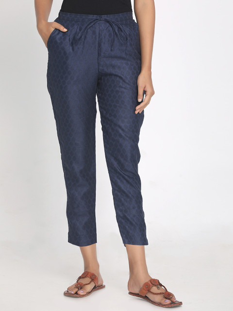 

Nakshi Women Navy Blue Straight Fit Solid Regular Trousers