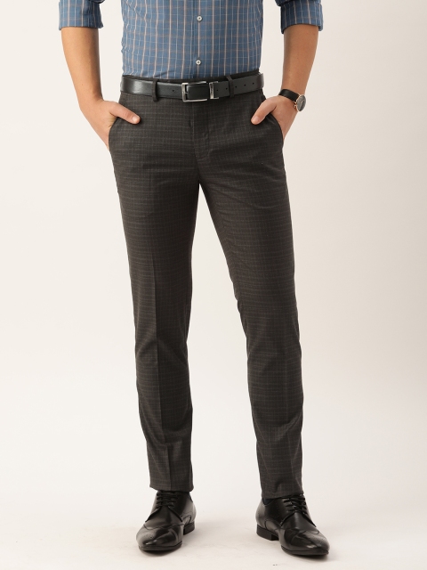 

Peter England Men Coffee Brown Slim Fit Checked Formal Trousers
