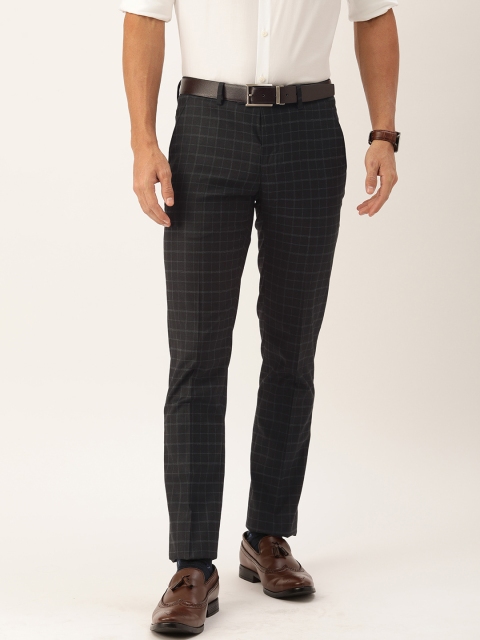 

Peter England Men Black Slim Fit Checked Formal Trousers