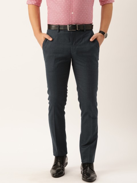 

Peter England Men Navy Blue Slim Fit Checked Formal Trousers