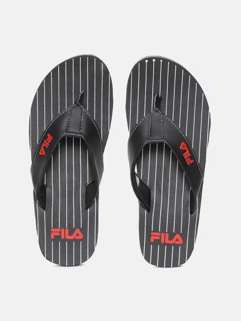 

FILA Men Black & White Striped Thong Flip-Flops