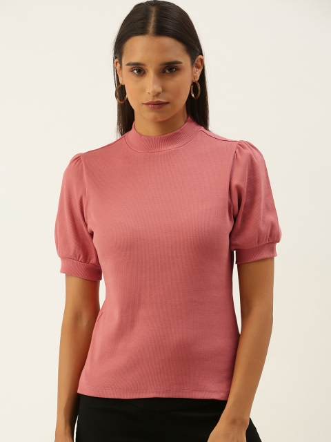 

Chemistry Pink Solid Puff Sleeve Ribbed Top